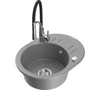 Mexen Kevin fregadero de granito de 1 seno con escurridor y grifo de cocina Aster, gris - 6517-71-73450-07 19372 5905315048523