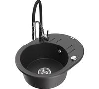 Mexen Kevin fregadero de granito de 1 seno con escurridor y grifo de cocina Aster, negro moteado - 6517-76-73450-07 19387 5905315048707