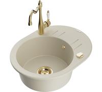 Mexen Kevin fregadero de granito de 1 seno con escurridor y grifo de cocina Carla, beige - 6517-69-670700-50 18714 5905315041920