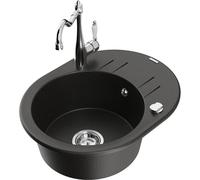 Mexen Kevin fregadero de granito de 1 seno con escurridor y grifo de cocina Carla, negro/dorado metálico - 6517-75-670700-00 18743 5905315042040