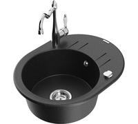 Mexen Kevin fregadero de granito de 1 seno con escurridor y grifo de cocina Carla, negro/plateado metálico - 6517-73-670700-00 18734 5905315042002