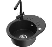 Mexen Kevin fregadero de granito de 1 seno con escurridor y grifo de cocina Duero, negro/plateado metálico - 6517-73-671600-70 18824 5905315026644