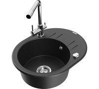 Mexen Kevin fregadero de granito de 1 seno con escurridor y grifo de cocina Duero, negro/plateado metálico - 6517-73-671600-00 18819 5905315026620