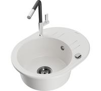 Mexen Kevin fregadero de granito de 1 seno con escurridor y grifo de cocina Flora, blanco - 6517-20-670401-07-B 21116 5905315062994