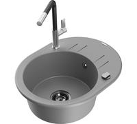 Mexen Kevin fregadero de granito de 1 seno con escurridor y grifo de cocina Flora, gris - 6517-71-670401-07-B 21130 5905315063137