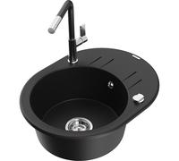 Mexen Kevin fregadero de granito de 1 seno con escurridor y grifo de cocina Flora, negro - 6517-77-670401-07 21157 5905315063403