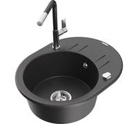 Mexen Kevin fregadero de granito de 1 seno con escurridor y grifo de cocina Flora, negro moteado - 6517-76-670401-07 21147 5905315063304