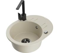Mexen Kevin fregadero de granito de 1 seno con escurridor y grifo de cocina Rita, beige - 6517-69-670300-70 17972 5905315021441