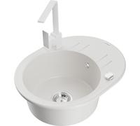 Mexen Kevin fregadero de granito de 1 seno con escurridor y grifo de cocina Rita, blanco - 6517-20-670300-20 17961 5905315021380