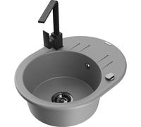 Mexen Kevin fregadero de granito de 1 seno con escurridor y grifo de cocina Rita, gris - 6517-71-670300-70-B 17981 5905315021489