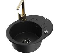 Mexen Kevin fregadero de granito de 1 seno con escurridor y grifo de cocina Rita, negro - 6517-77-670300-50-B 18104 5905315021663
