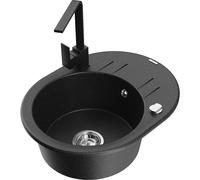 Mexen Kevin fregadero de granito de 1 seno con escurridor y grifo de cocina Rita, negro/metalizado dorado - 6517-75-670300-70 18004 5905315021571