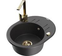 Mexen Kevin fregadero de granito de 1 seno con escurridor y grifo de cocina Rita, negro moteado - 6517-76-670300-50 18011 5905315021601