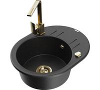 Mexen Kevin fregadero de granito de 1 seno con escurridor y grifo de cocina Rita, negro/plata - 6517-73-670300-50 17993 5905315021519