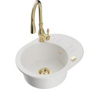 Mexen Kevin fregadero de granito de 1 seno con escurridor y grifo de cocina Savita, blanco - 6517-20-672601-50 18174 5905315036742