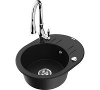 Mexen Kevin fregadero de granito de 1 seno con escurridor y grifo de cocina Savita, negro - 6517-77-672601-00 18247 5905315036995