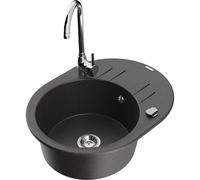 Mexen Kevin fregadero de granito de 1 seno con escurridor y grifo de cocina Telma, negro moteado - 6517-76-670200-00 18851 5905315016478