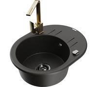 Mexen Kevin fregadero de granito de 1 tazón con escurridor y grifo de cocina Rita, negro/oro metálico - 6517-75-670300-50-B 18003 5905315021564