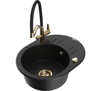 Mexen Kevin fregadero de granito de una cubeta con grifo de cocina Duo, negro - 6517-77-671701-57-G 23024 5905315055507