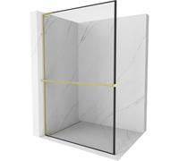 Mexen Kioto+ L panel de ducha con estante Walk-in 60 x 200 cm, marco negro, dorado cepillado - 800-060-123-55-70 39357 5905315261618