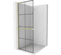 Mexen Kioto+ L panel de ducha con estante Walk-in 70 x 200 cm, cuadrícula negra, dorado cepillado - 800-070-123-55-77 39364 5905315261700