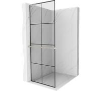 Mexen Kioto+ L panel de ducha con estantería Walk-in 90 x 200 cm, rejilla negra, níquel cepillado - 800-090-123-97-77 40931 5905315266569
