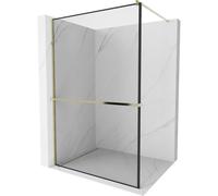 Mexen Kioto+ mampara de ducha con balda tipo Walk-in 90 x 200 cm, marco negro, dorado - 800-090-121-50-70 13894 5907709169845