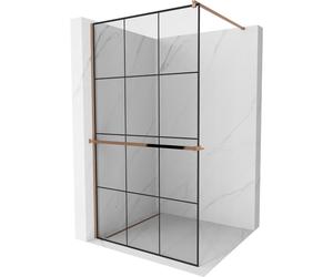 Mexen Kioto+ mampara de ducha con estante Walk-in 100 x 200 cm, cuadrícula negra, oro rosa - 800-100-121-60-77 13986 5907709178151