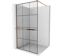 Mexen Kioto+ mampara de ducha con estante Walk-in 110 x 200 cm, cuadrícula negra, oro rosa - 800-110-121-60-77 13987 5907709178250