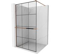Mexen Kioto+ mampara de ducha con estante Walk-in 120 x 200 cm, cuadrícula negra, oro rosa - 800-120-121-60-77 13988 5907709178359
