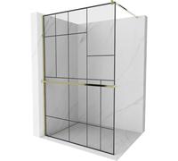 Mexen Kioto+ mampara de ducha con estante Walk-in 130 x 200 cm, patrón negro, dorado - 800-130-121-50-78 13914 5907709177666