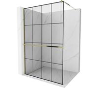 Mexen Kioto+ mampara de ducha con estante Walk-in 130 x 200 cm, rejilla negra, dorada - 800-130-121-50-77 13906 5907709177659