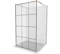 Mexen Kioto mampara de ducha independiente 100 x 200 cm, cuadrícula negra 8 mm, oro rosa - 800-100-002-60-77 14134 5907709133167