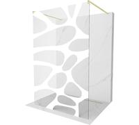 Mexen Kioto mampara de ducha independiente 140 x 200 cm, ola blanca 8 mm, dorado cepillado - 800-140-002-55-97 36348 5905315267962