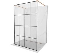 Mexen Kioto mampara de ducha independiente 160 x 200 cm, cuadrícula negra 8 mm, cobre cepillado - 800-160-002-65-77 36435 5905315268877