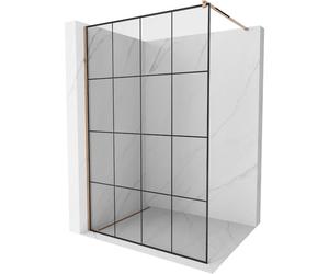 Mexen Kioto mampara de ducha Walk-in 130 x 200 cm, cuadrícula negra 8 mm, oro rosa - 800-130-101-60-77 2878 5907709132849