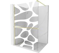 Mexen Kioto+ panel de ducha con estante Walk-in 130 x 200 cm, ola blanca, dorado cepillado - 800-130-121-55-97 37108 5905315246998
