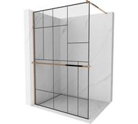 Mexen Kioto+ panel de ducha con estante Walk-in 130 x 200 cm, patrón negro, oro rosa - 800-130-121-60-78 13997 5907709178465