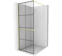 Mexen Kioto+ Panel de ducha con estante Walk-in 70 x 200 cm, rejilla negra, dorado cepillado - 800-070-121-55-77 37078 5905315246240