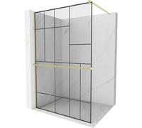 Mexen Kioto+ pared de ducha con estante Walk-in 110 x 200 cm, patrón negro, dorado cepillado - 800-110-121-55-78 37090 5905315246738