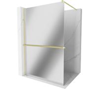 Mexen Kioto+ pared de ducha con estante Walk-in 130 x 200 cm, espejo, dorado cepillado - 800-130-121-55-50 37068 5905315246943