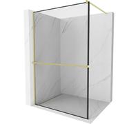 Mexen Kioto+ pared de ducha con estante Walk-in 130 x 200 cm, marco negro, dorado cepillado - 800-130-121-55-70 37076 5905315246950