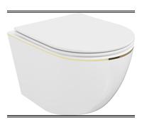 Mexen Lena inodoro sin reborde con asiento de cierre suave slim, duroplast, línea blanca/dorada - 30224005 16085 5907709154469