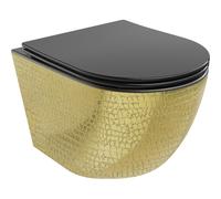 Mexen Lena inodoro suspendido Rimless con asiento de cierre suave slim, duroplast, negro mate/patrón dorado de escamas 15873 5907709155831