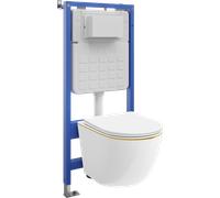 Mexen Lena juego empotrado WC bastidor neumático Tex Air Slim con taza de WC y asiento de cierre suave, blanco/oro 101129 5907931044811