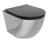 Mexen Lena taza de baño Rimless con asiento de cierre suave slim, duroplast, negro mate/patrón plata escama - 30224072 16082 5907709154513