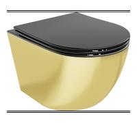 Mexen Lena taza de inodoro Rimless con asiento de cierre suave slim, duroplast, negro mate/dorada - 30224076 15874 5907709154551