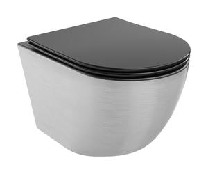 Mexen Lena taza de inodoro sin bordes con asiento de cierre suave slim, duroplast, negro mate/patrón de líneas plateadas 16088 5907709154520