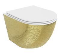 Mexen Lena taza wc sin reborde con asiento de cierre suave slim, duroplast, blanco/dorado patrón de escamas - 30224008 16081 5907709154490