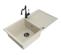 Mexen Leo fregadero de cocina de granito de 1 cubeta con escurridor y grifo Carla, beige - 6501-69-670700-70 16447 5905315037459